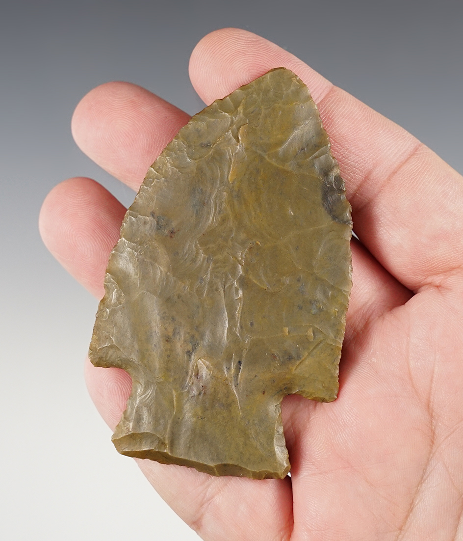 3 5/16" Hopewell made from Cobden Chert, found in Southern Illinois. Ex. John Samuel. 