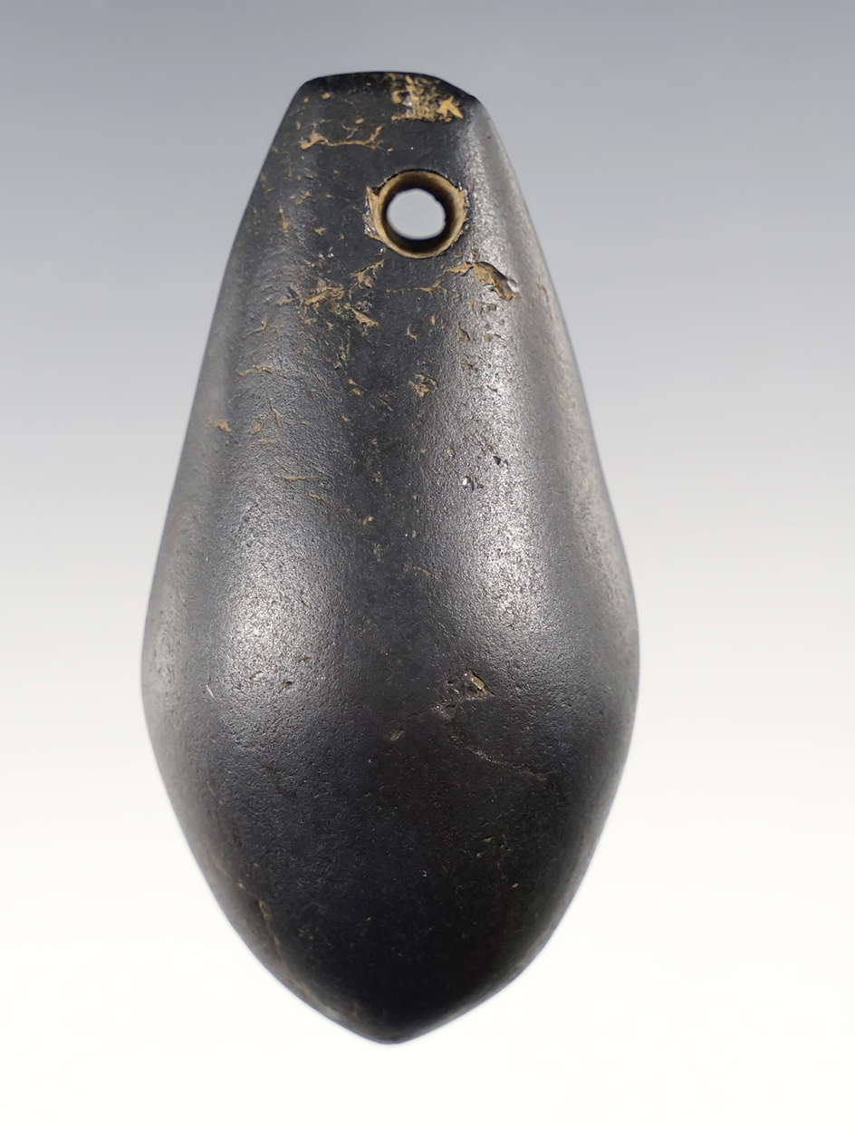 2 1/2" Godar type Plummet made from Hematite. Found in Schuyler Co., Illinois. 