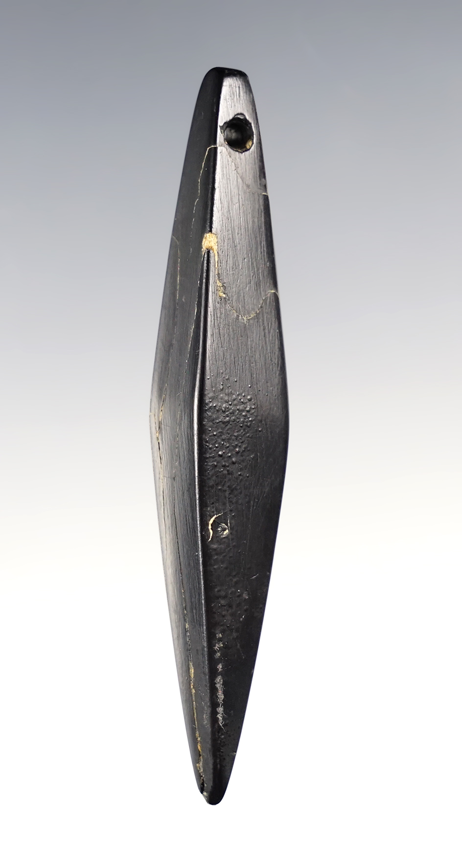 3 1/4" Cannel Coal Diamond Shaped Plummet found at the Feurt Site in Scioto Co., Ohio. 