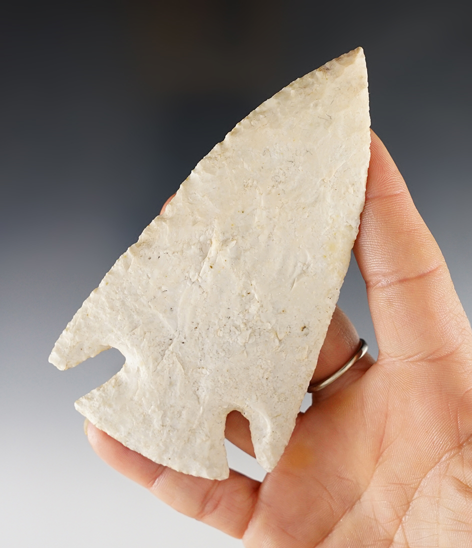 4 3/16" Hopewell made from Burlington Chert with restoration to 9/16" of the tip area. 