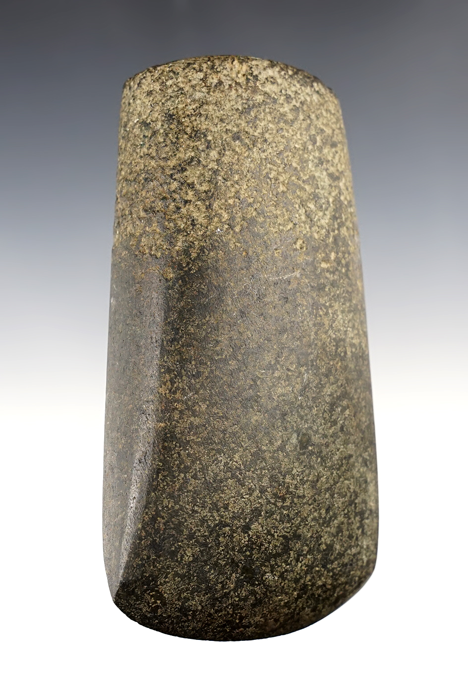 5 1/8" Hardstone Celt with nice use polish. Found at a gravel pit near Enion, Fulton Co., Illinois. 