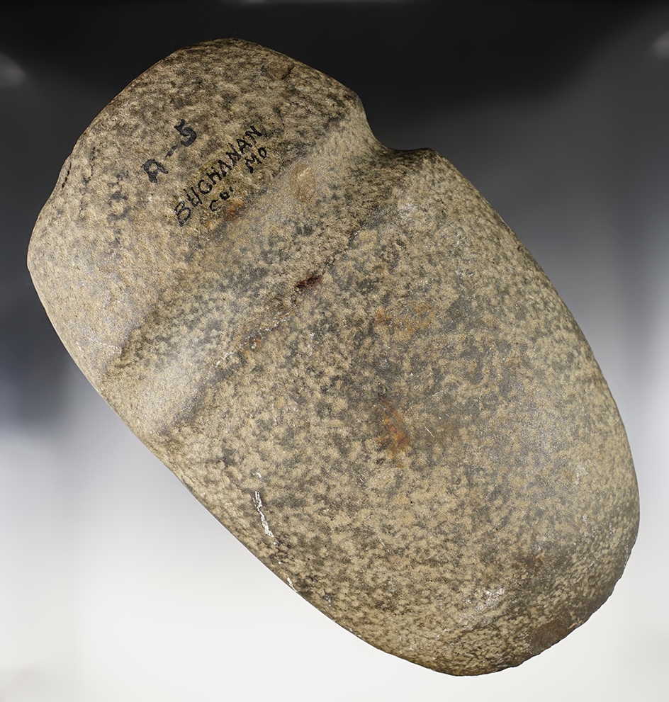 Large 9" long 3/4 Groove Axe found in Buchanan Co., Missouri. Ex. Jeff Hipskind collection. 