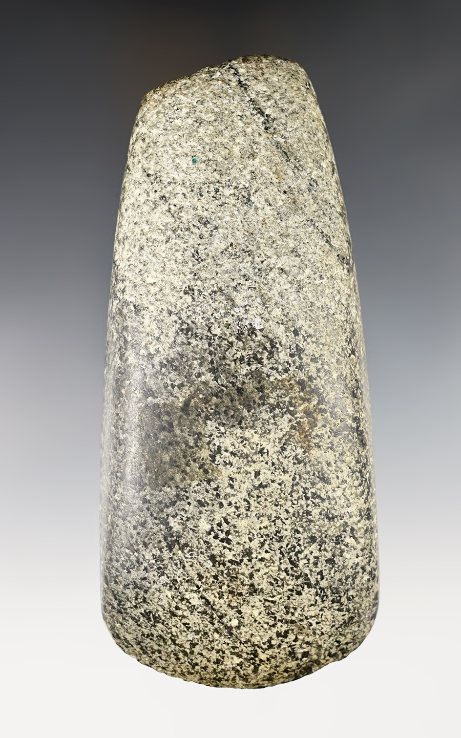 6" Hardstone Celt that is nicely polished. Found in Pike Co., Illinois. Ex. Bill Gehiken collection. 