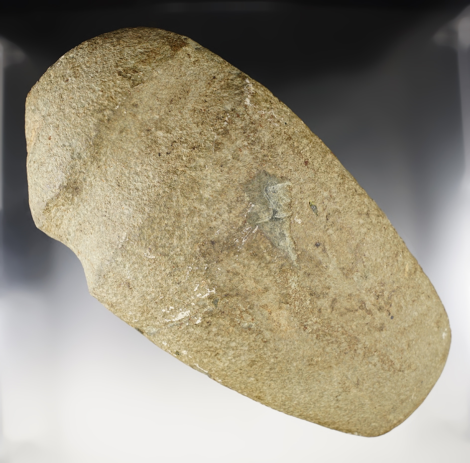 Large 10" long 3/4 Grooved Hardstone Axe that is fluted on one side. Found in Illinois. 