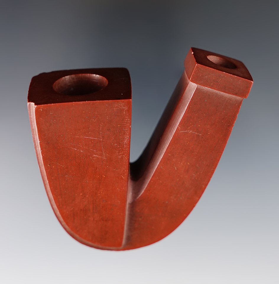 2 5/8" tall well styled Catlinite Elbow Pipe with a Pewter star inlay. 