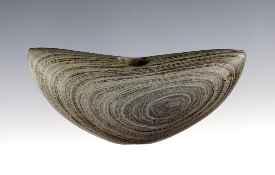 3 3/8" Pick Bannerstone made from Banded Slate that is nicely made. Found in Indiana. COA. 