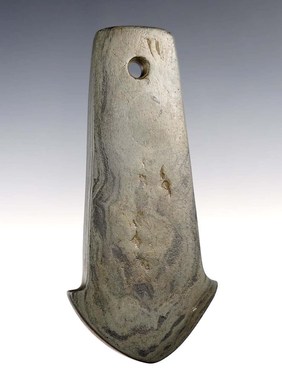 4 3/8" Adena Anchor Pendant made from Mottled Slate. Found in Morrow Co., Ohio. Ex. Root! 
