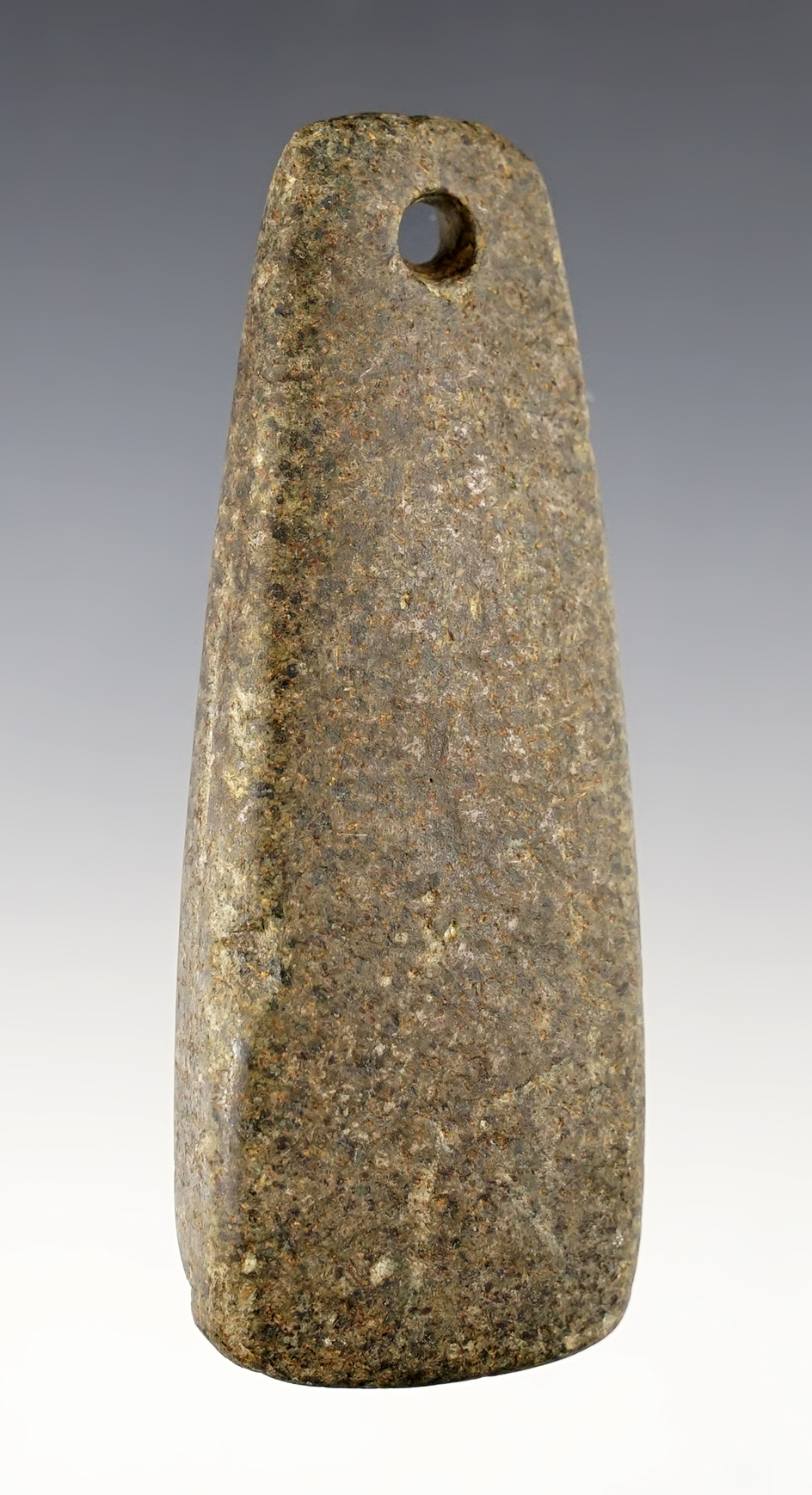 3 13/16" Hardstone Adena Trapezoidal Pendant found Darke Co., Ohio. Ex. Diller.