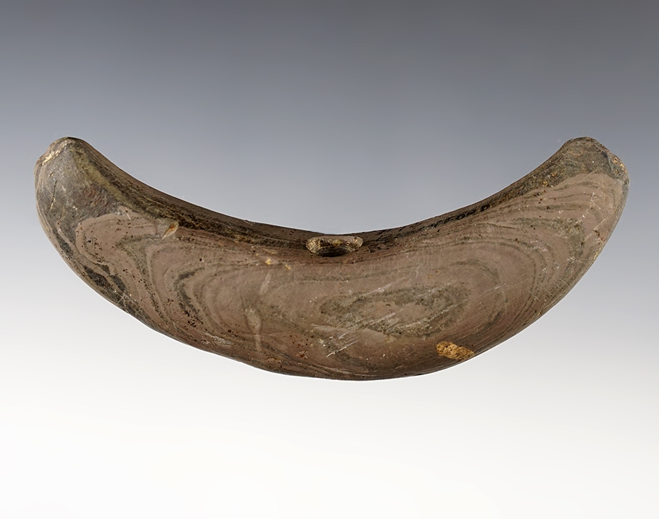 4 7/16" Crescent Bannerstone made from Glacial Slate found in Blackford, Indiana.