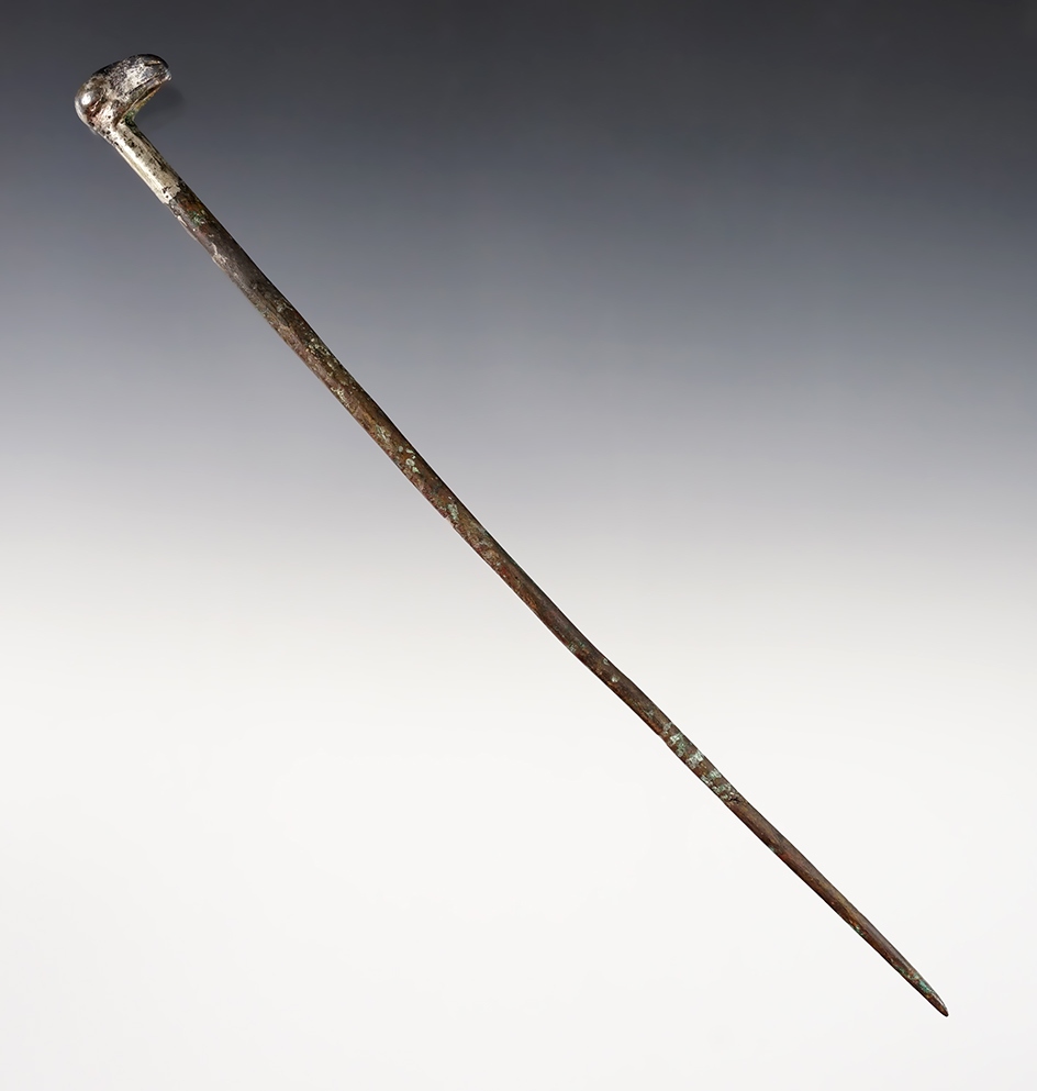 7 7/8" Long Inca Hair Pin made from Copper with a silver llama head. 