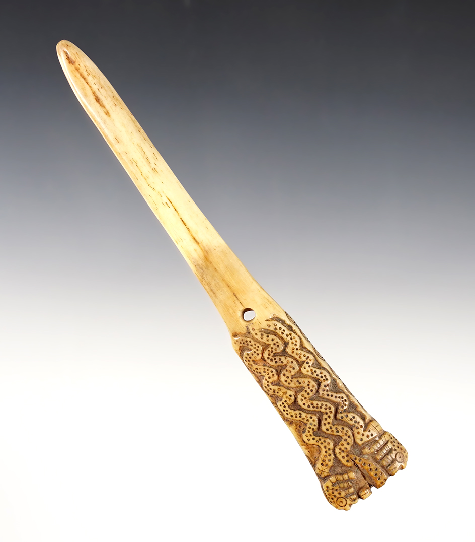 6 1/4" Engraved Bone Inca Knife recovered in Peru. 