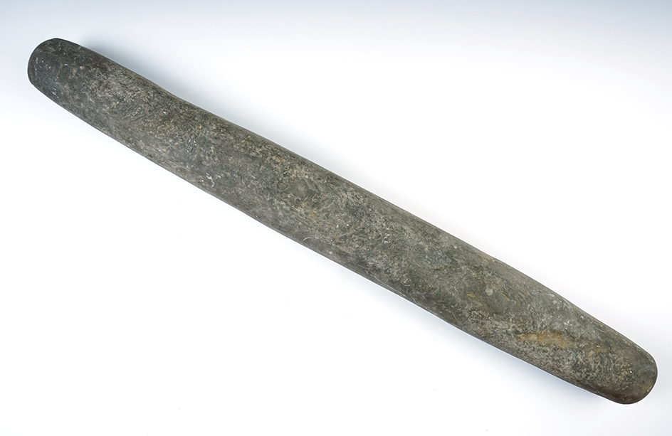 23" Stone Roller Pestle with some ancient damage to one end from use. Found in Maryland. 