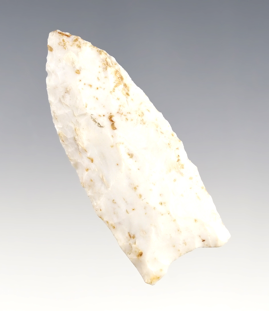 2 3/16" Fluted Point made from Burlington Chert. Found in Fulton Co., Illinois on July 20, 1964. 