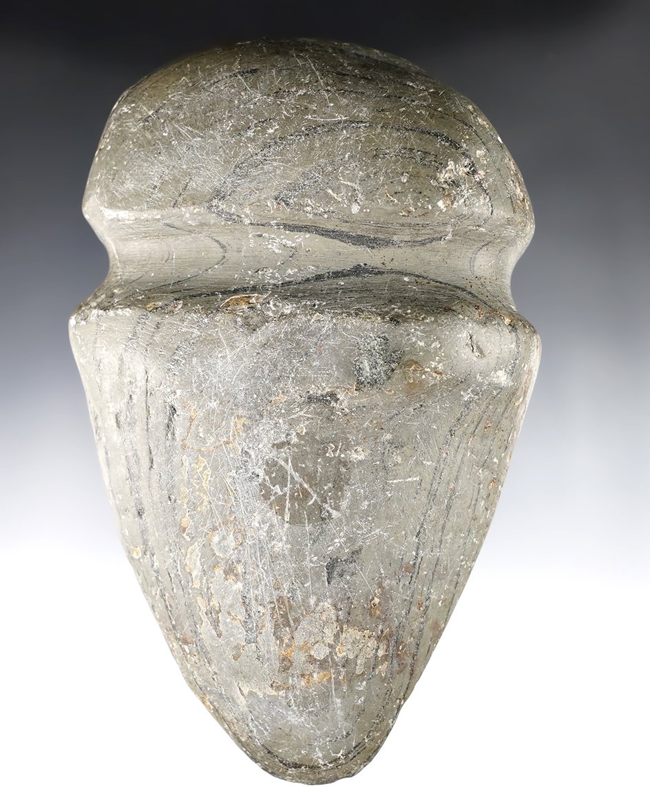 Very fine 6 3/4" Axe made from Banded Slate. Found in Darke Co., Ohio. Ex. Mitch Lewis. 