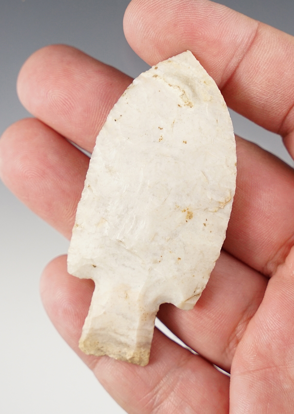 2 3/4" Stemmed Knife made from Burlington Chert. Found in Illinois. Ex. Delbert Fluckey. 