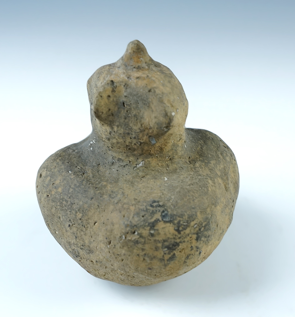 Miniature 4 1/8" Owl Effigy Hooded Bottle found at the Vandeventer Site in Brown Co., Illinois. 