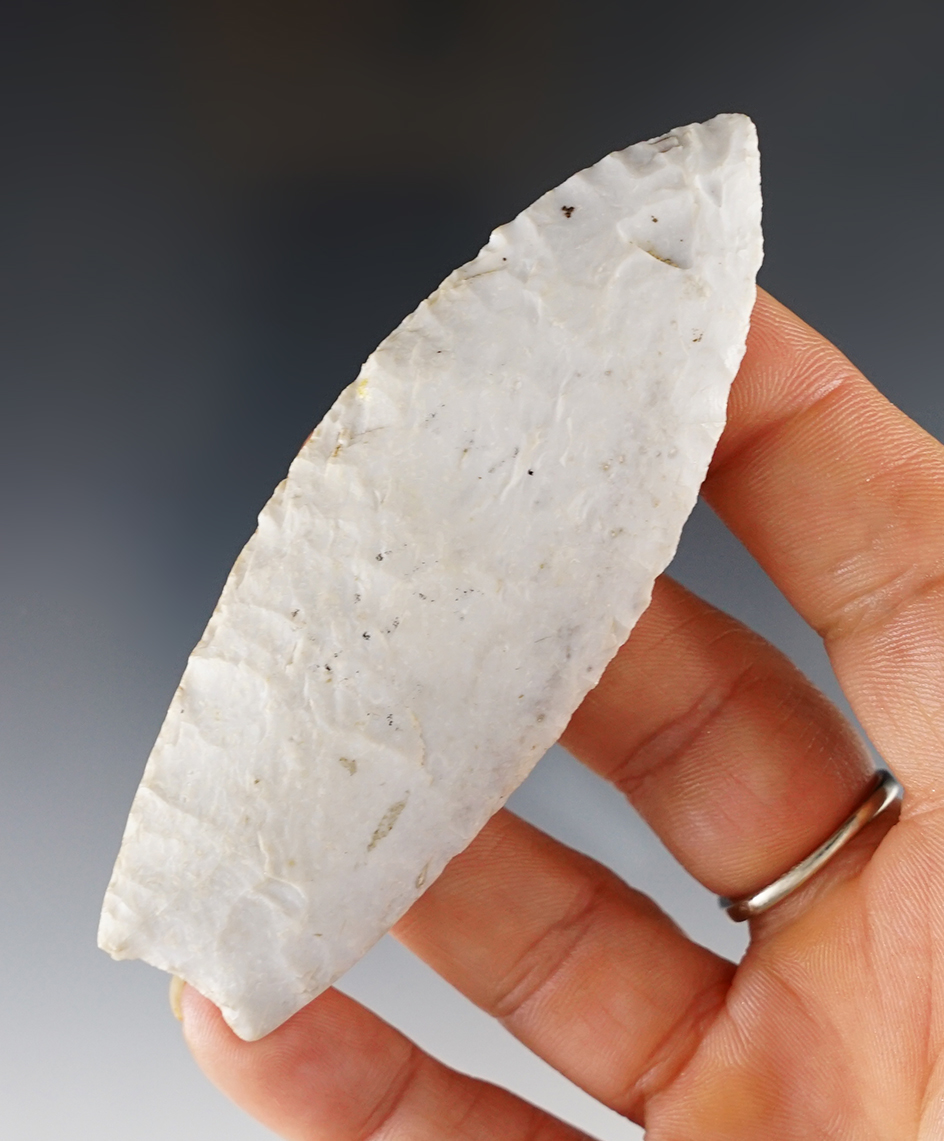 3 1/2" Agate Basin made from Burlington Chert. Found in Schuyler Co., Illinois. Ex. Prudie Baker. 