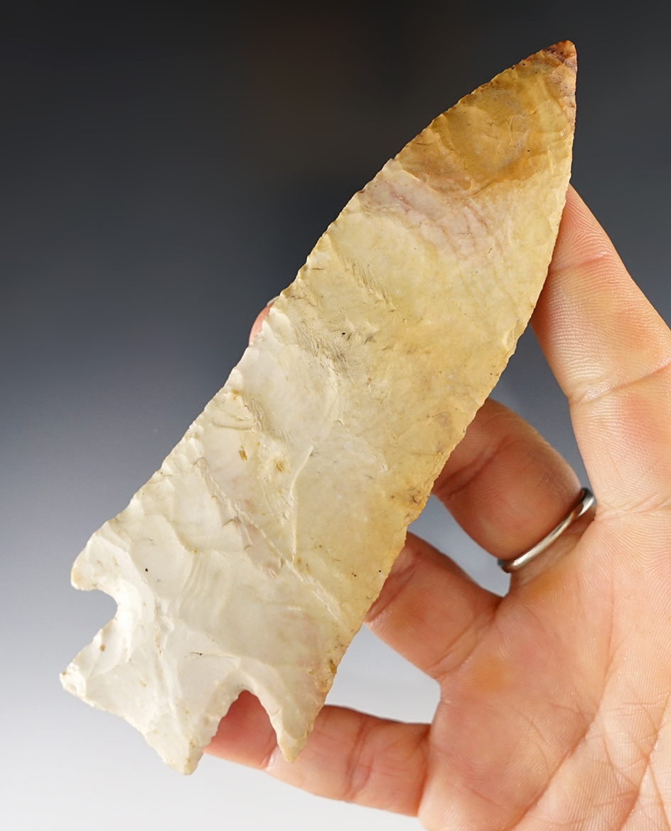 5 1/16" Etley made from Crescent Quarry Flint. Found in Schuyler Co., Illinois. Ex. Bill Baughman. 