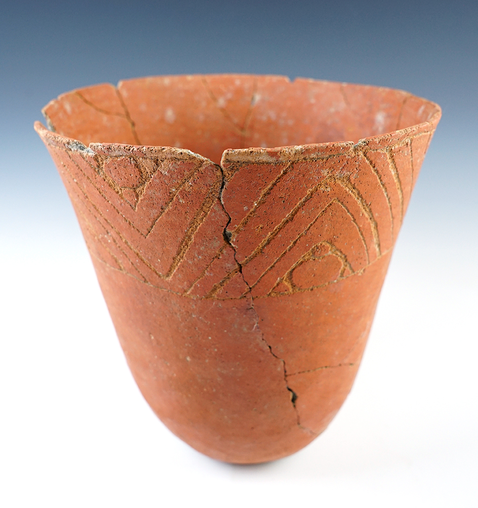 Ex. Museum! 9 1/8" tall x 8 7/8" wide Caddo Avery engraved Vase. Found Red River Co., Texas. 