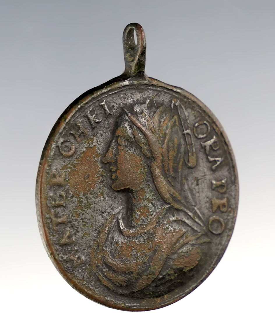 1 11/16" Religious Trade Medal of Mother Mary from the 1700's, Geneva, New York. 