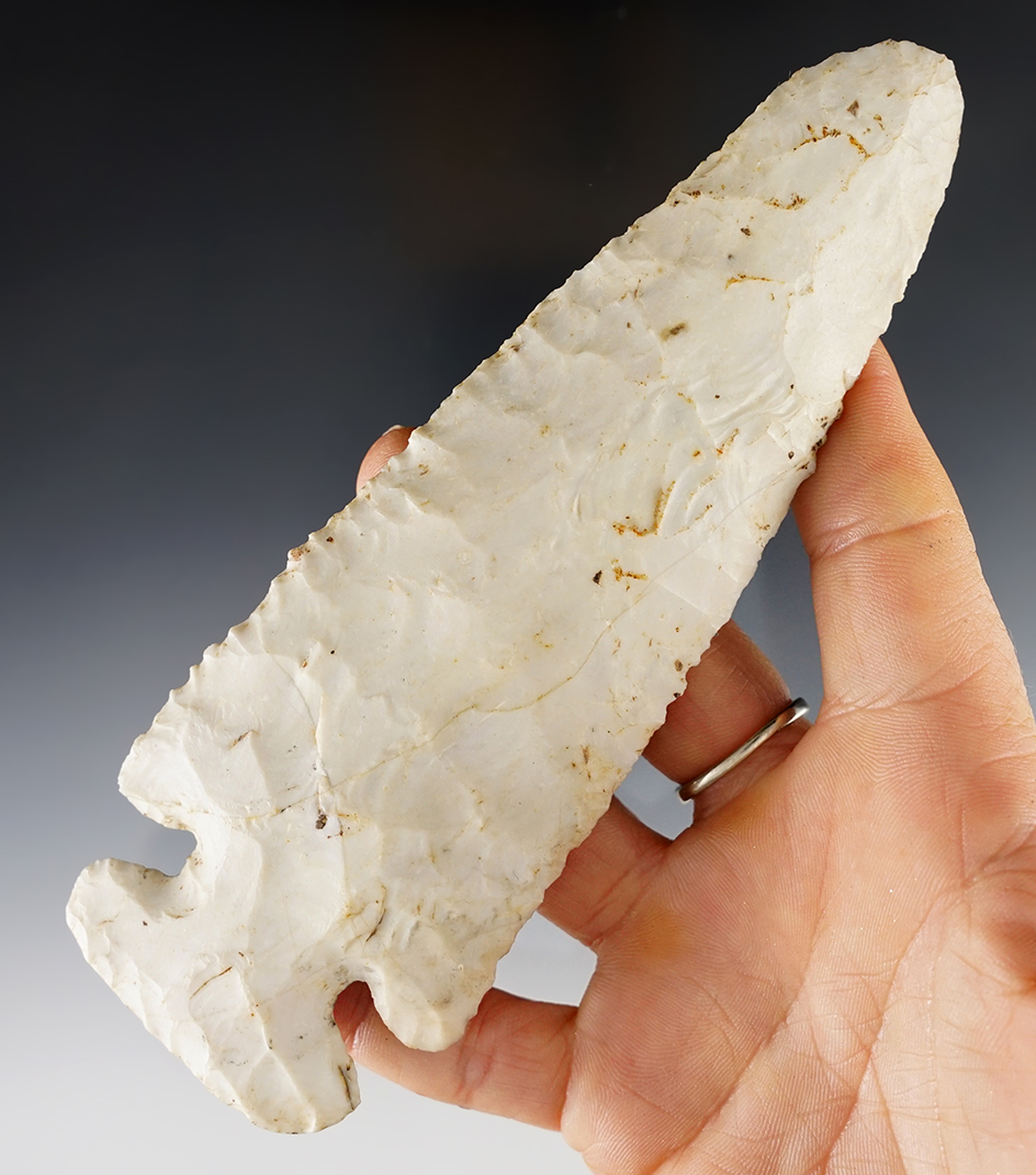 5 15/16" Thebes made from Burlington Chert. Found in Fulton Co., Illinois. Ex. Bernard Beekman. 