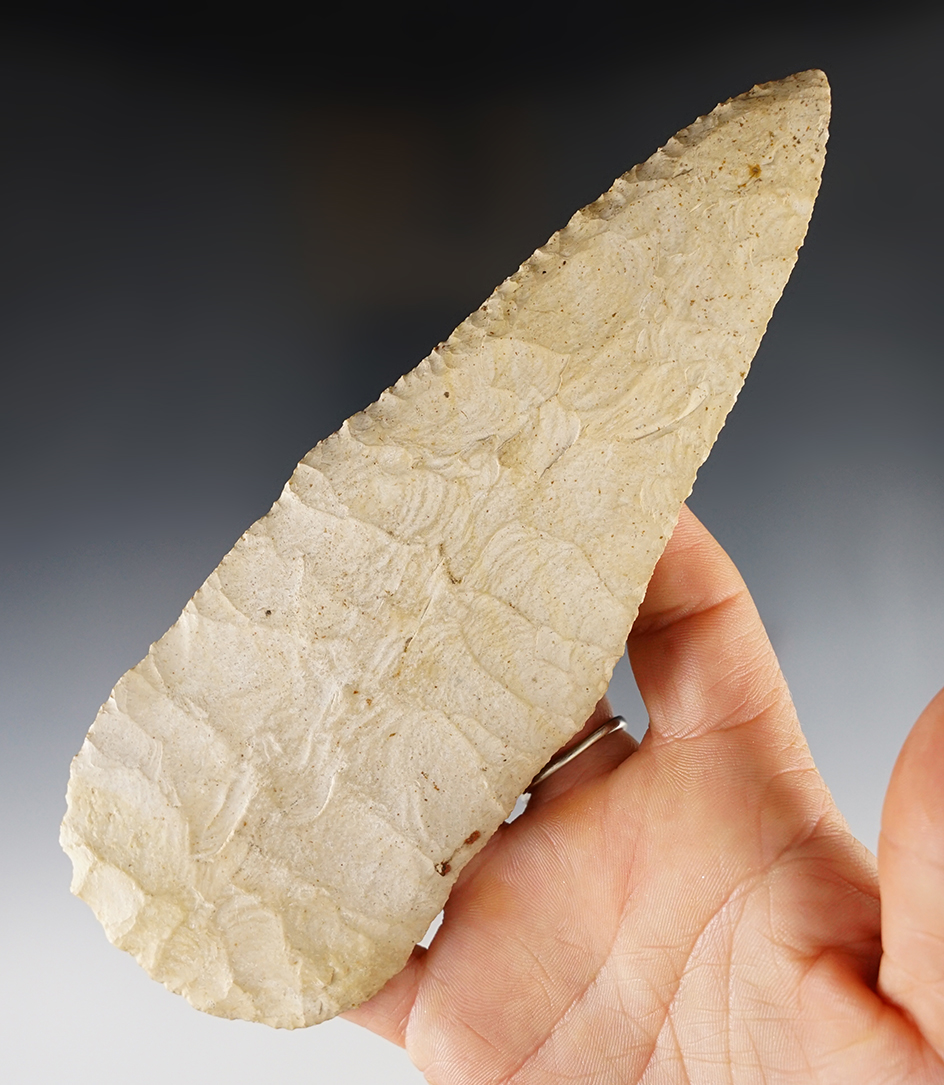 Large 6 5/8" Stanfield Knife made from well patinated Burlington Chert, Schuyler Co., Illinois. 