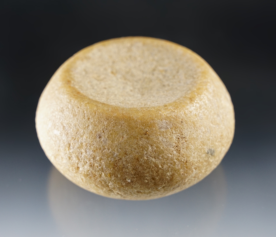 3 1/4" Discoidal made from tan Quartz, found in Butler Co., Missouri. Ex. Paul Malloy collection. 