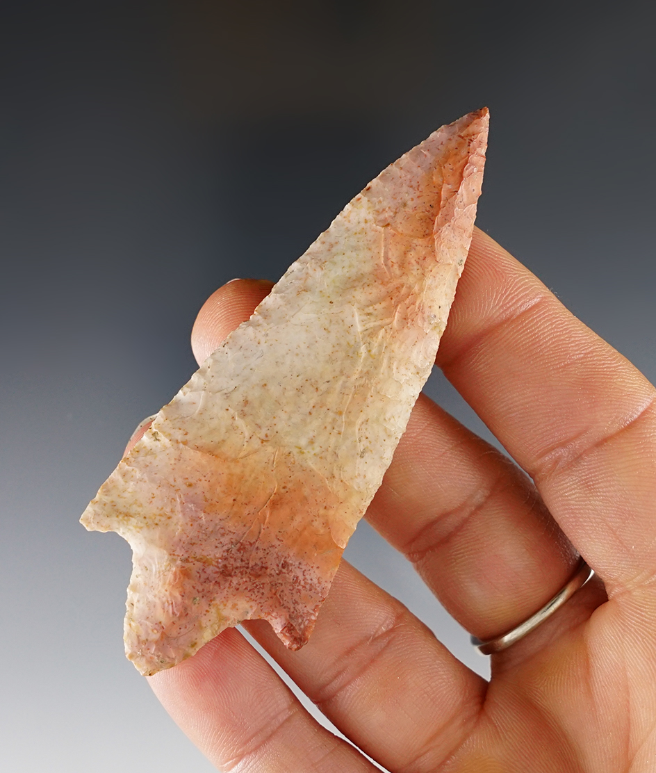 3 1/4" Dickson that is well made from Burlington Chert. Found in Fulton Co., Illinois. Ex. Wilson.