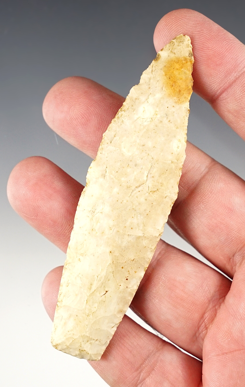 3 3/4" Agate Basin made from Burlington Chert, found in Illinois. Ex. Robert Ward collection. 