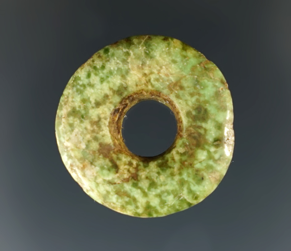 1 3/16" Pre-Columbian Drilled Ear Spool - attractive Hardstone that is nicely polished. Mexico.