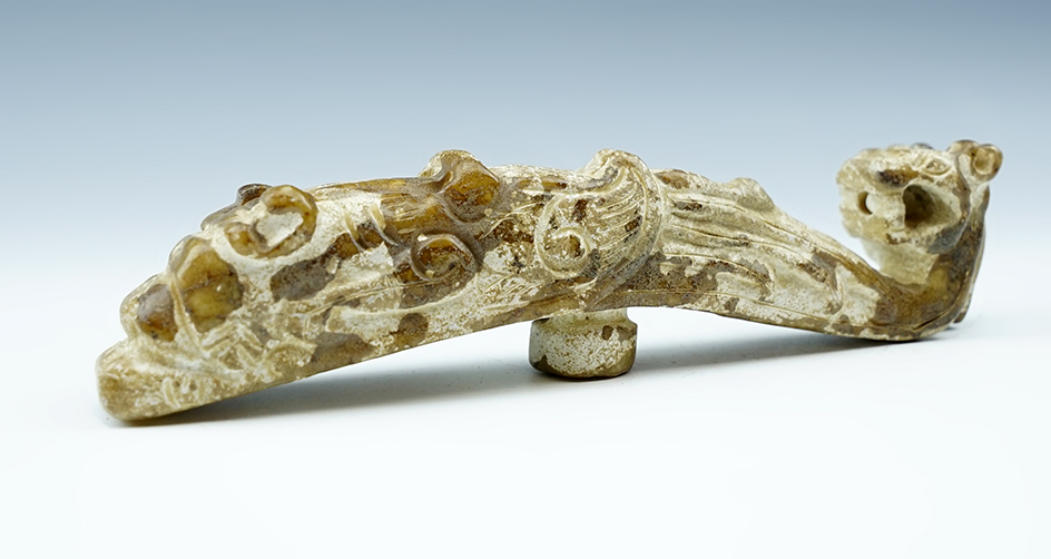 Ornate, nicely crafted very old 5 7/8" beautiful carving of a Dragon made from Jade. China.