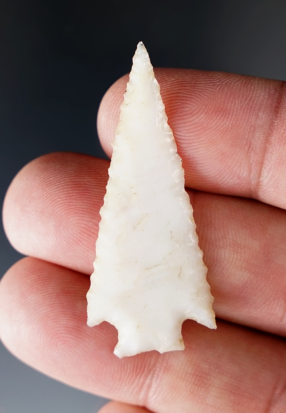 Exceptionally thin 1 7/8" Snake River dart point made from a flake of quality chalcedony - Idaho.