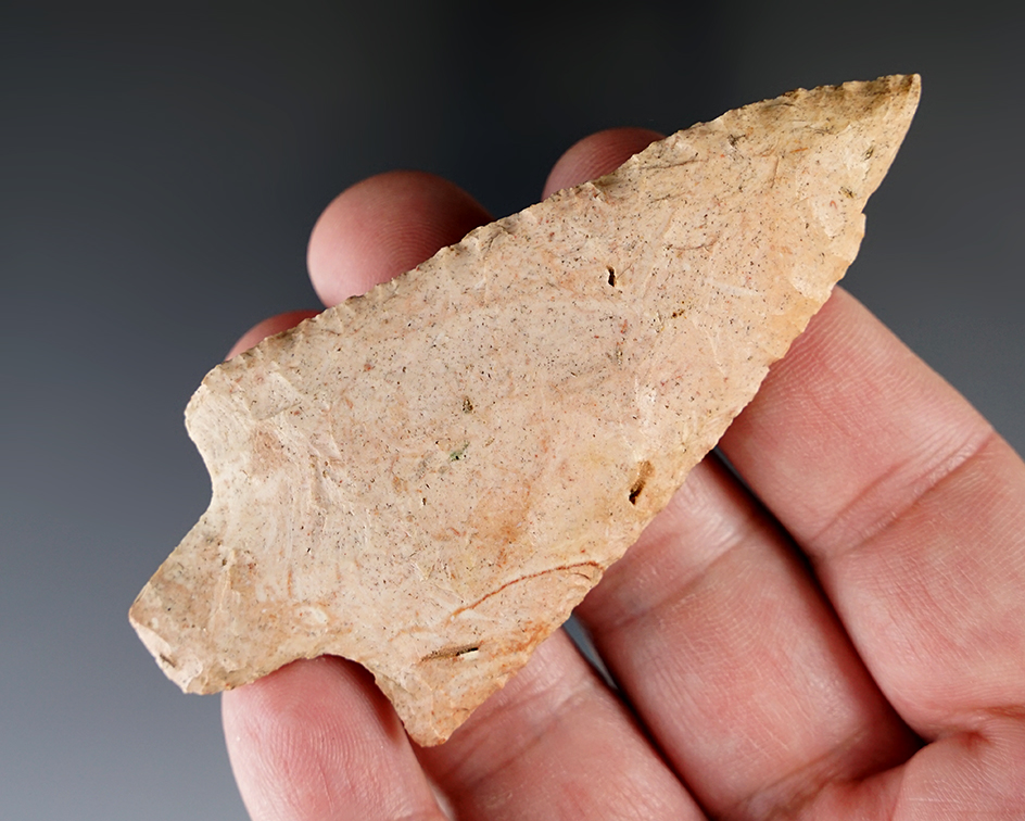 Well styled 3 9/16" stemmed knife found in Florida. Comes with a 1940 collector catalog card.