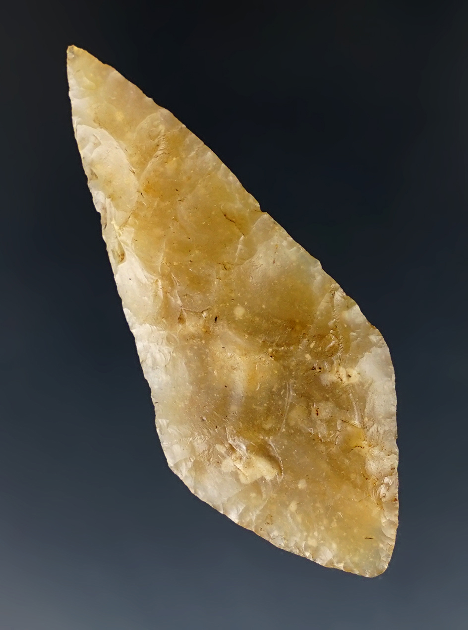 2" Translucent Chalcedony Leaf Point found in Ireland. Ex. Dick Johnson.
