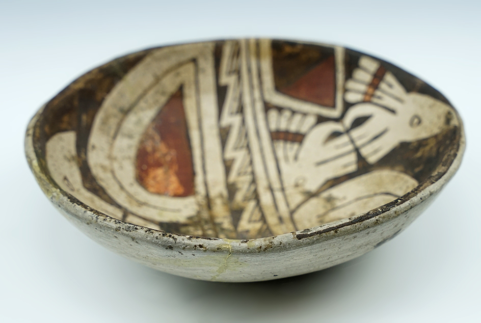 Excellent interior paint - 5 1/2" heavily patinated Prehistoric Southwestern bowl -2 large pieces gl
