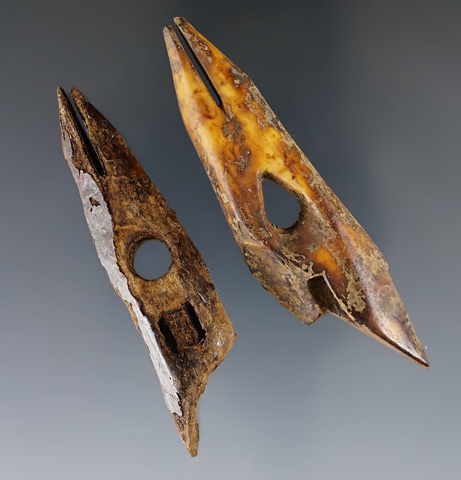 Pair of very old ivory Inuit harpoon toggles. Largest is 2 7/8".