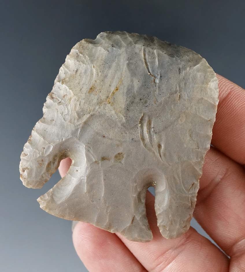 Large and nice! 2 1/16" Lost Lake Hafted Scraper  found by E. Bohrer in Spencer Co., Indiana.