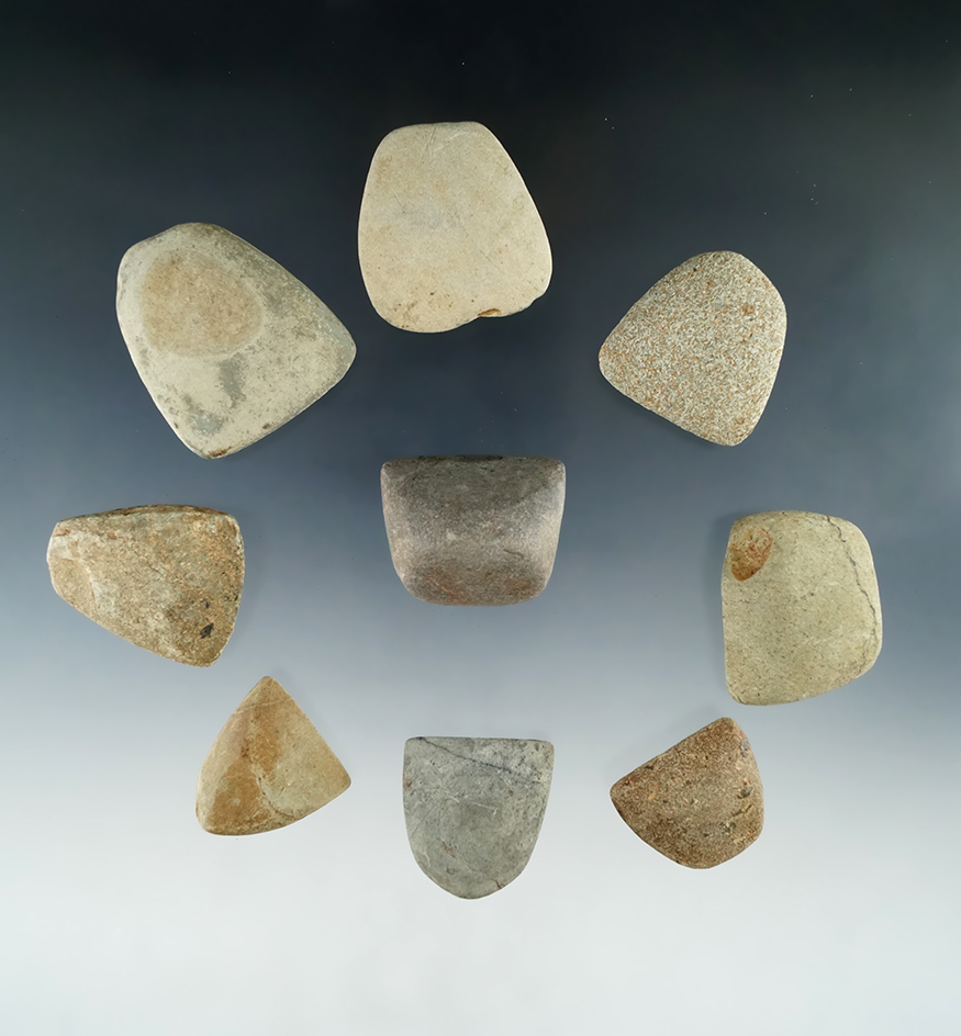 Group of nine miniature Celts found in Haywood Co., Tennessee, largest is 1 3/4".