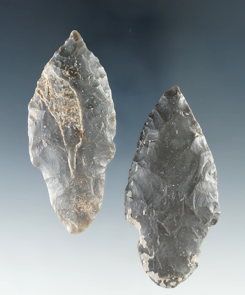 Pair of well made Hornstone Adenas, both around 2 3/8"  found it a shell mound in Spencer Co., India