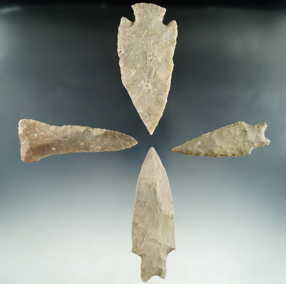 Nice set of four well-crafted flaked artifacts found in Texas, largest is 3 3/4".