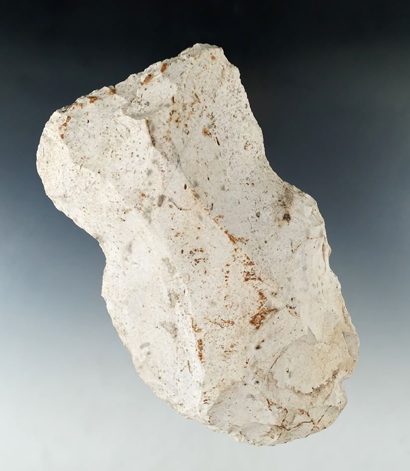 Large Flint Hoe found east of Route 41 on the Lamine River in Cooper Co., Missouri in May 1974.