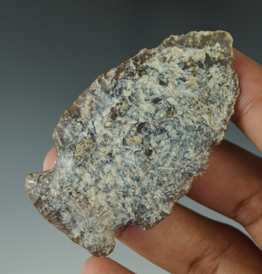 Heavily patinated 2 13/16" cornernotch Knife found on the Upper Columbia River, Canada.