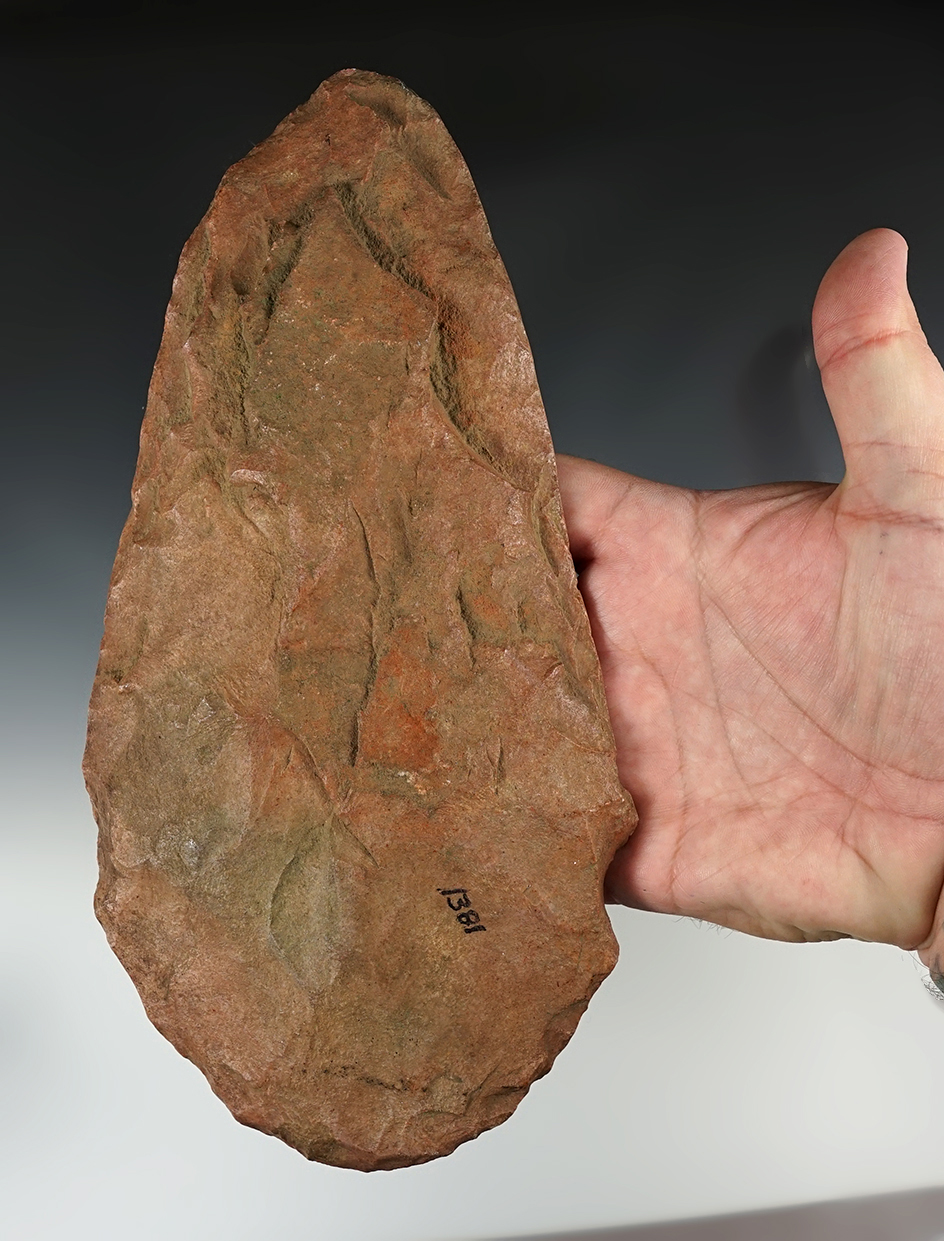 Large 9 1/2" Mississippian Flint Spade with nice use polish to bit area found in Illinois.