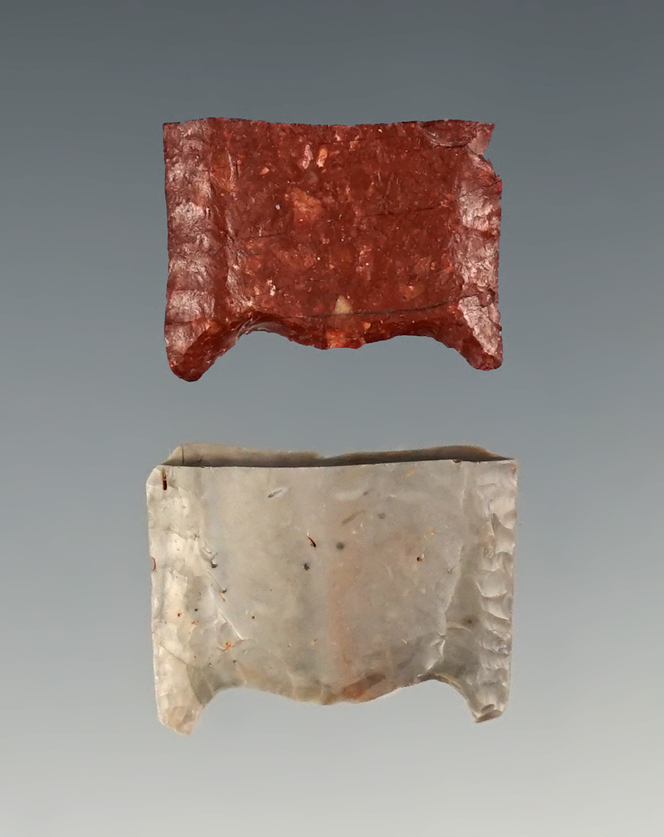 Pair of Paleo fluted Folsom bases found by Robert "Ed" Harris in Los Alamos Co.,, New Mexico.