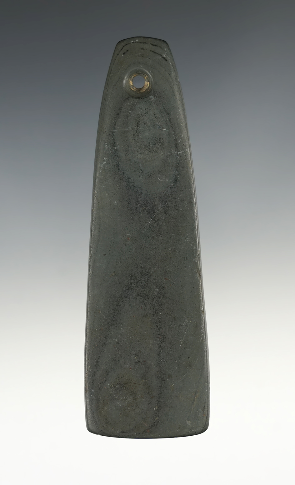 4 5/16" Hopewell Trapezoidal Pendant - Cass Co., Indiana. Pictured in Prehistoric American.