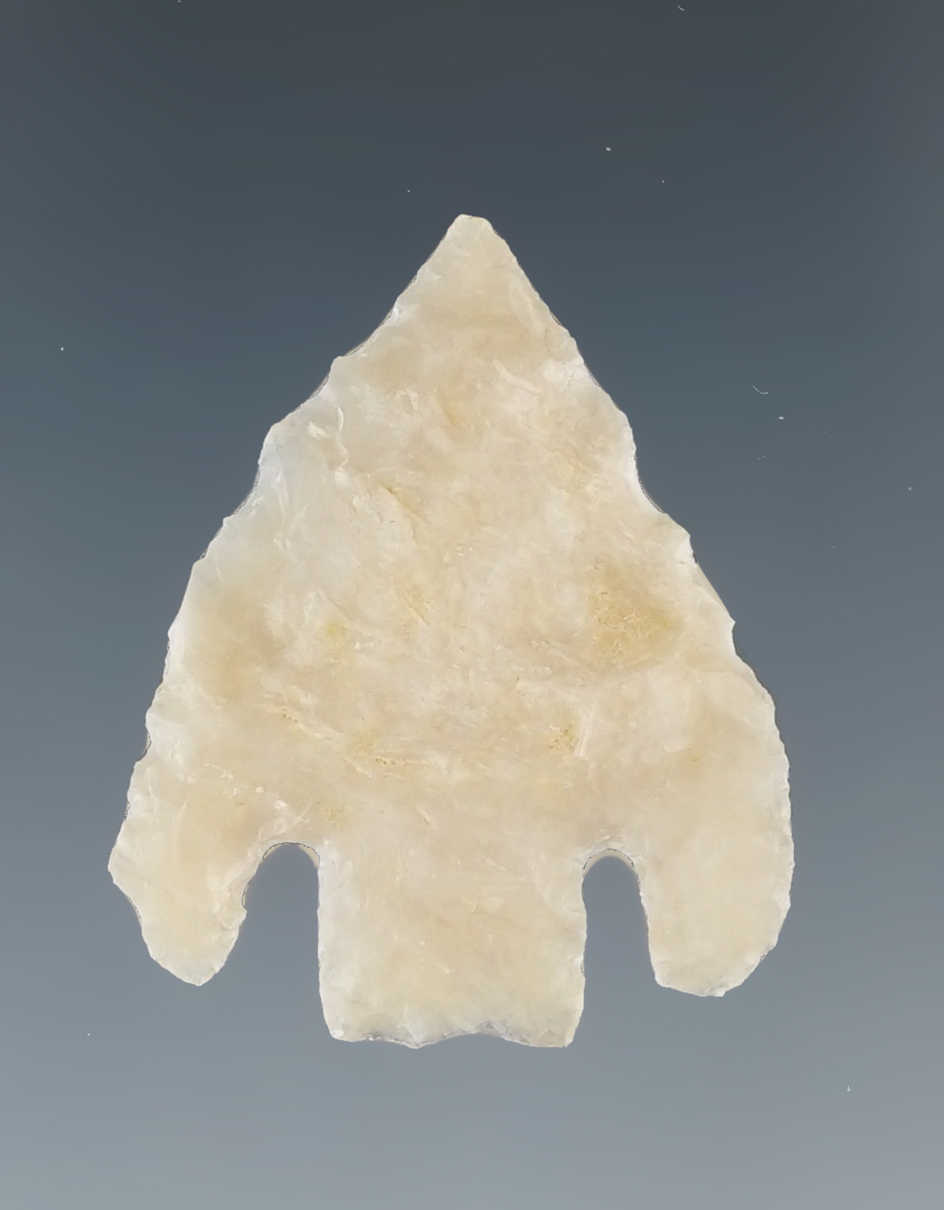 Nicely flaked 1 1/8" Basal Notch arrow point found in New Mexico.