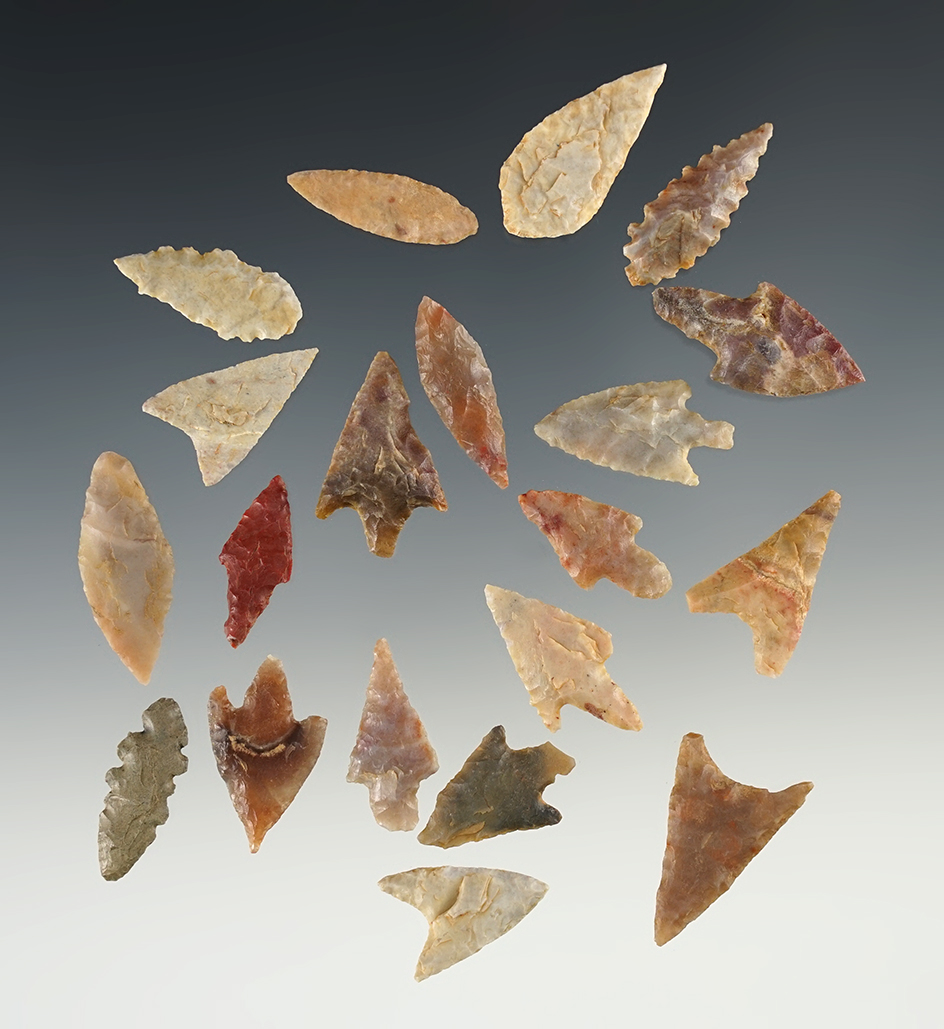 Set of 20 assorted African Neolithic arrowheads. Largest is 1 1/4".