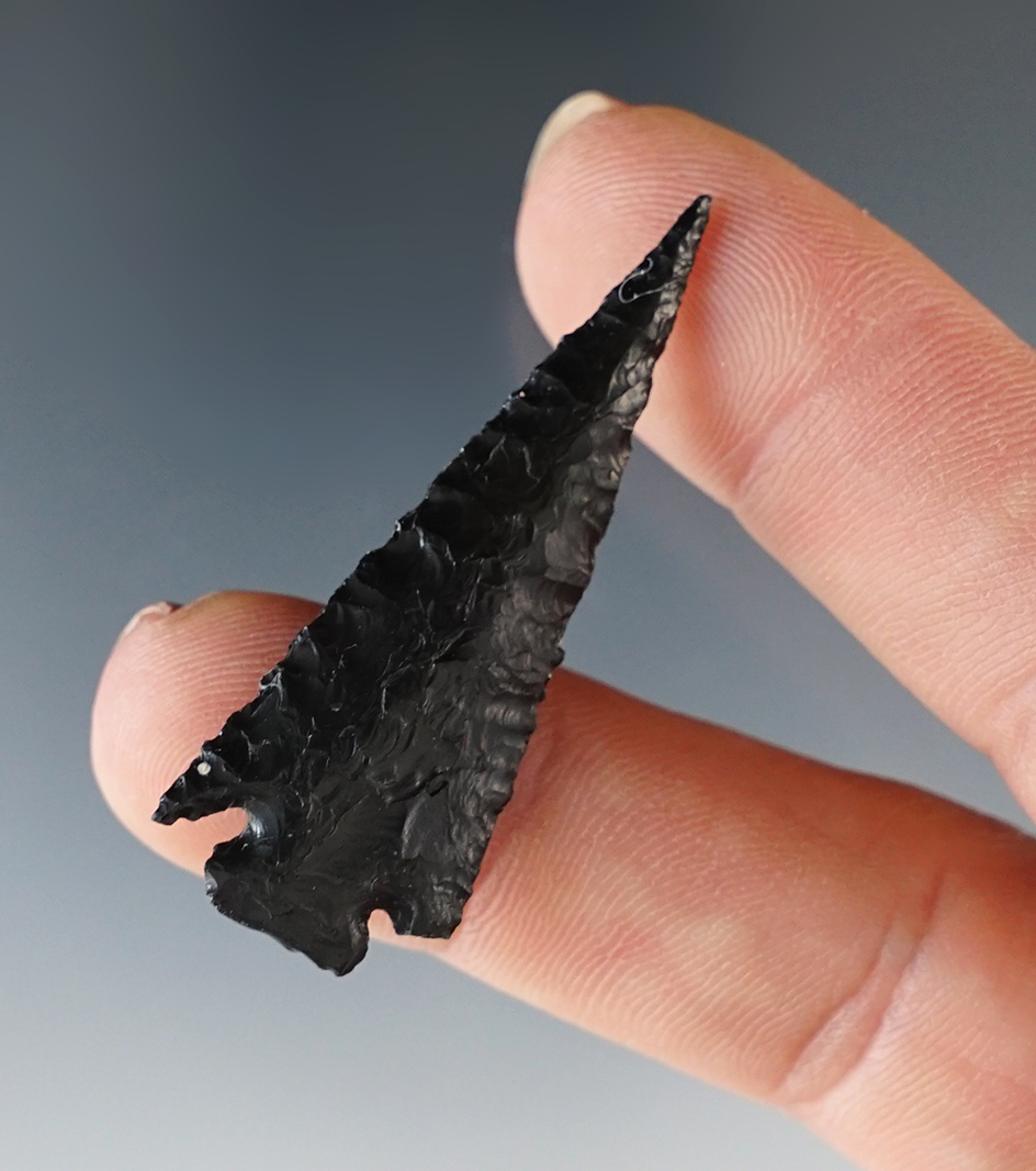 1 3/4" well styled Cornernotch arrowhead found in New Mexico.