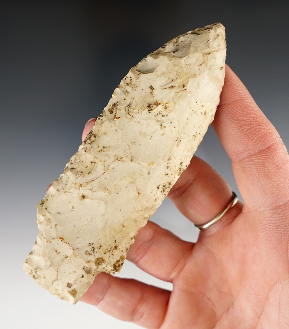 4 3/8" Etley knife made from Burlington chert found in Missouri.