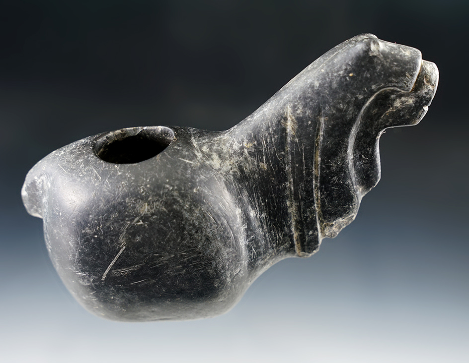 Very large 5 1/2" Alpaca Canopa made from dense black Hardstone, found in Peru. Ex. Shively.